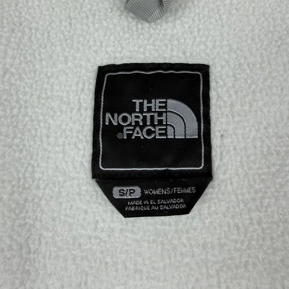 The North Face Denali Jacket Women Small‎ White Gray Polartec Fleece Full Zip